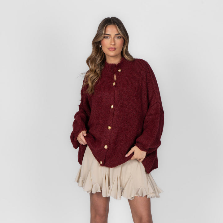 Oversized megztas kardiganas su sagomis