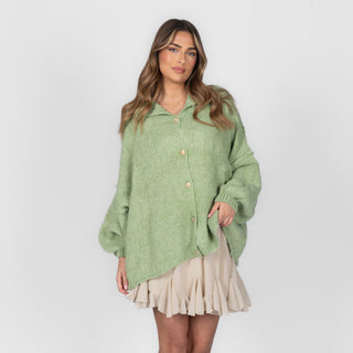 Oversized megztas kardiganas su sagomis