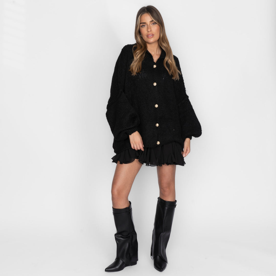 Oversized megztas kardiganas su sagomis