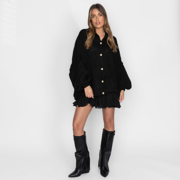 Oversized megztas kardiganas su sagomis