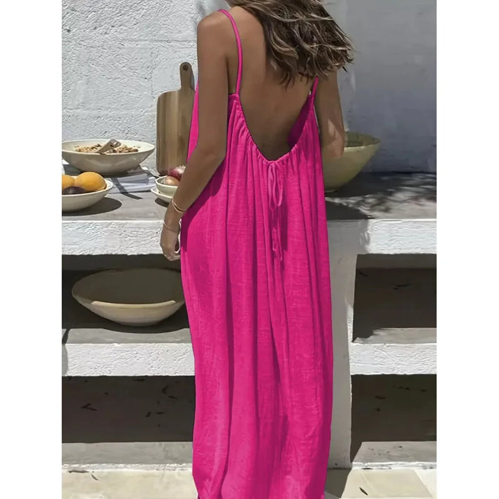 Moteriška laisvo kirpimo maxi suknelė be petnešėlių