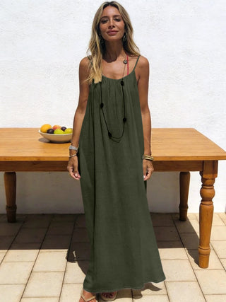 Moteriška laisvo kirpimo maxi suknelė be petnešėlių